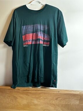 Levi's Dark Green Short Sleeve Tee with Red Mountain Graphic